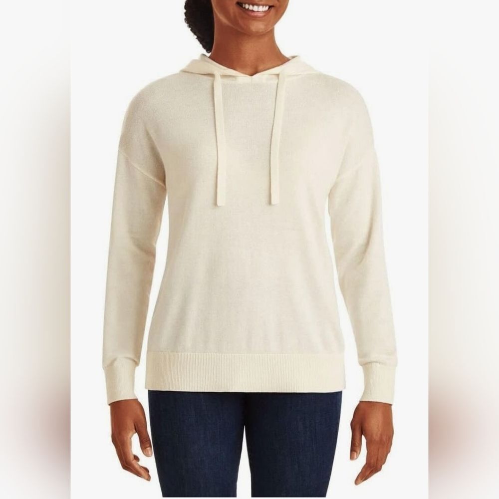 Members Mark Women's Ivory Cream Cashmere Blend Pullover Hoodie Size Medium GUC - Picture 1 of 12